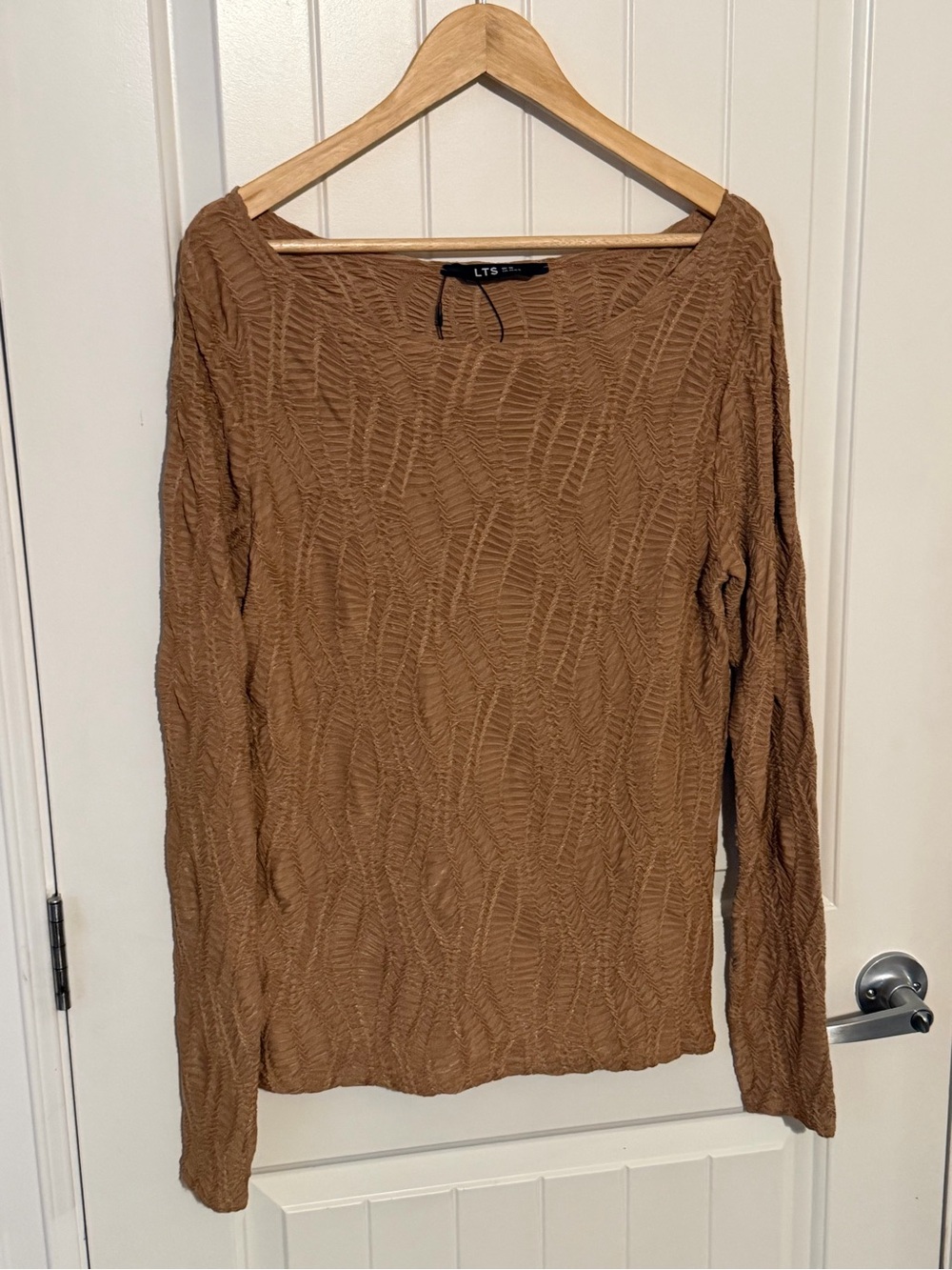 long tall sally Brown Textured Long-Sleeve Dressy Crewneck Top
